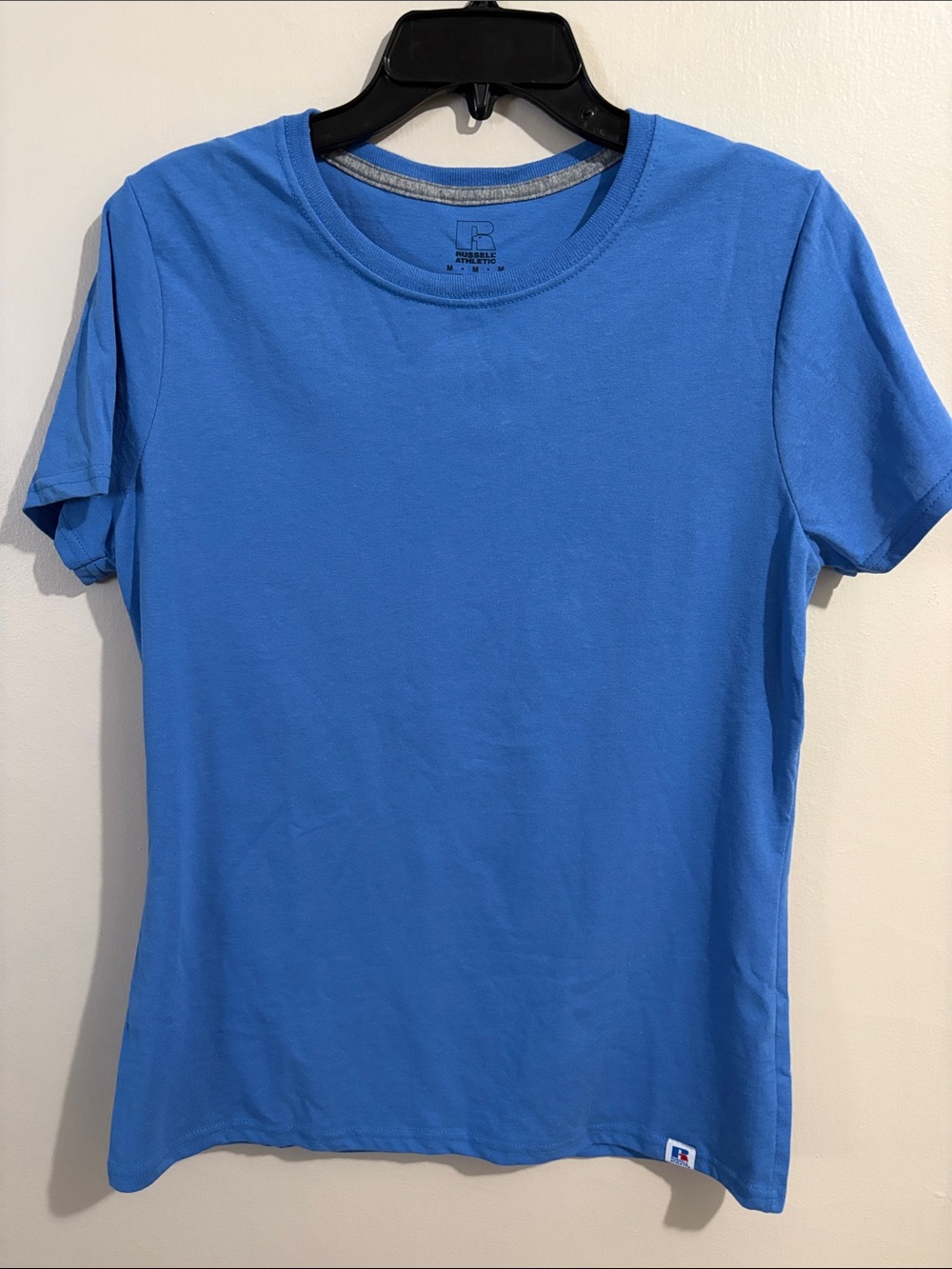 3 Russell Athletic Women's Short Sleeve Crewneck Tee in blue, red, & green